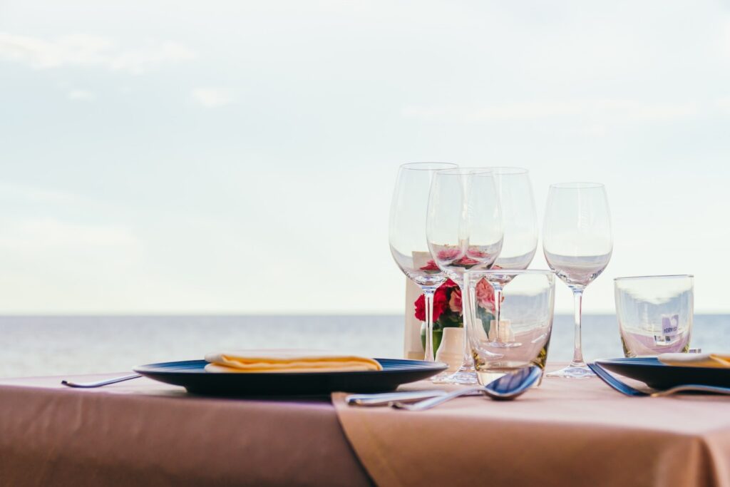romantic dining table setting with wine glass other 74190 6246 - Lady Captain Yachts